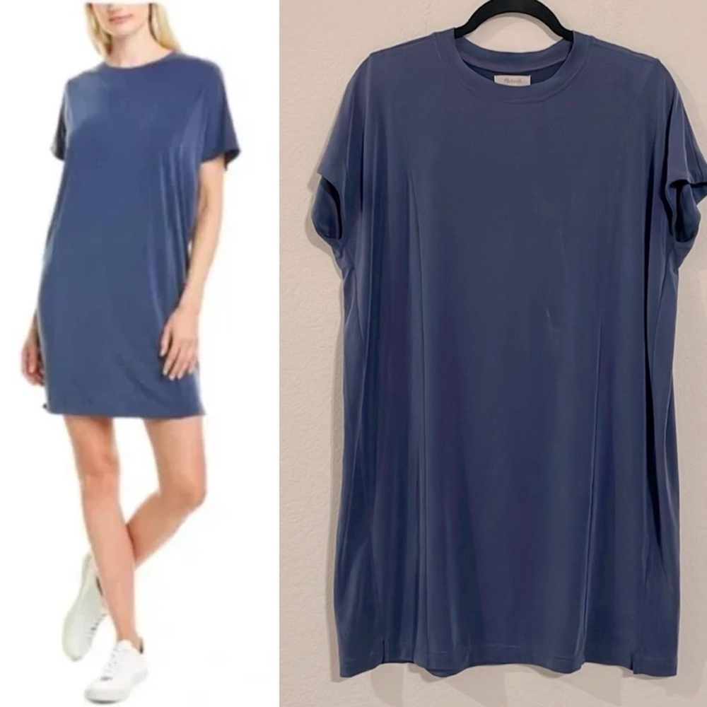Madewell Women Shirt Dress XXS Blue Shift Midi Contemporary Preppy Causal